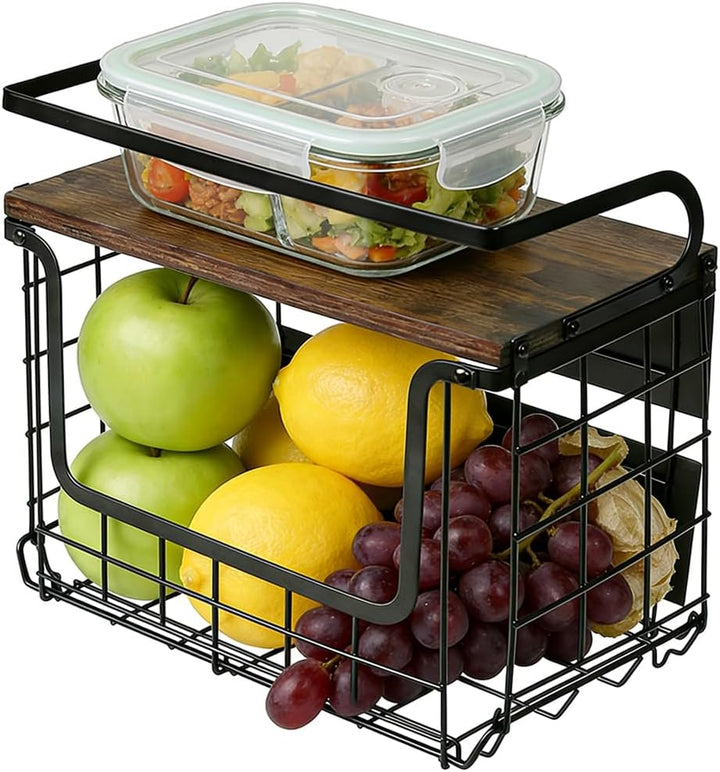 LANTUS Obstkorb, zum Aufhängen, Obstkorb, Wandkorb, für die Küche, mit Deckel aus Holz, zur Aufbewah