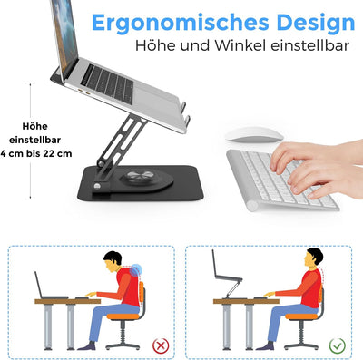 Epherie Laptop Ständer mit 360° drehbarem rundem Basis, Höhenverstellbarer ergonomischer Laptopständ