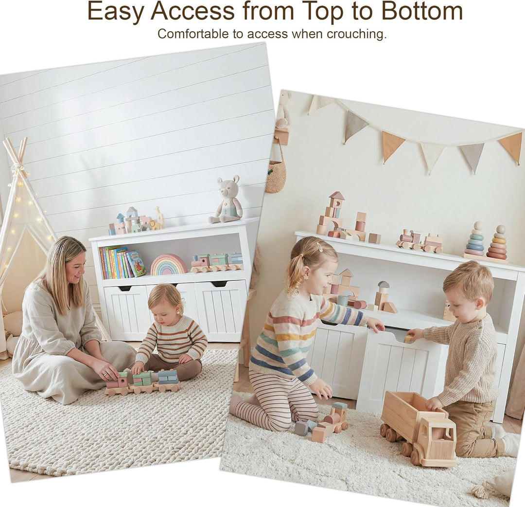 Leeshyah Kinderregal mit Boxen, Spielzeugregal Kinderzimmer mit 3 Rollboxen, Kinder Bücherregal und
