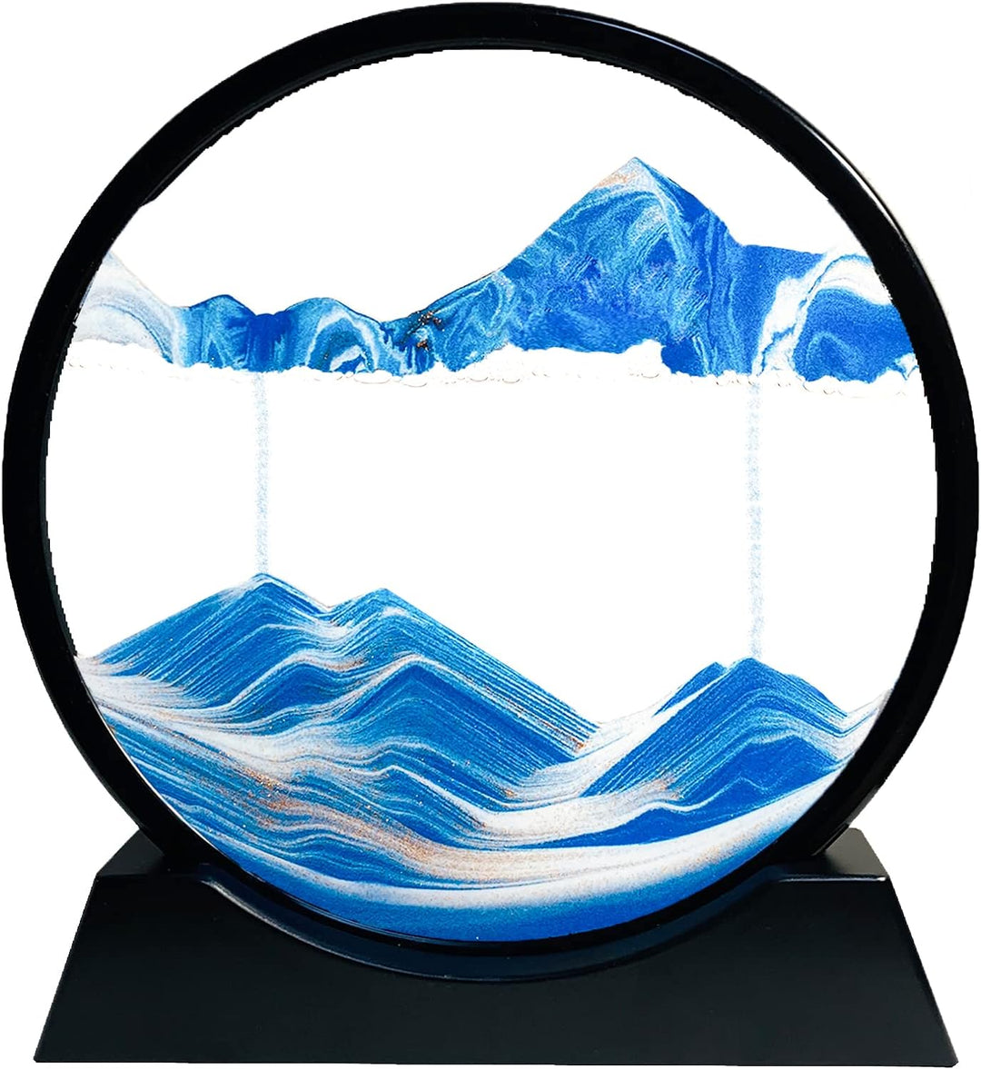 Dynamisch 3D Sandbilder zum Drehen, Fliessende Sandmalerei runder Glas Rahmen, Bewegtes Sandbild Nat