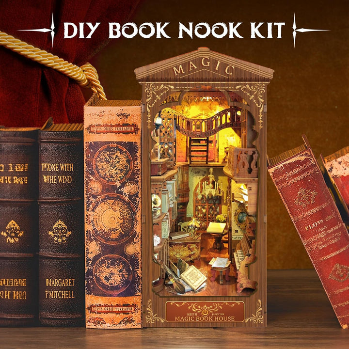 CRIOLPO Book Nook Kit-DIY Puppenhaus Holz Miniatur Haus Kit, Buch Ecke Miniatur Kit für Erwachsene T