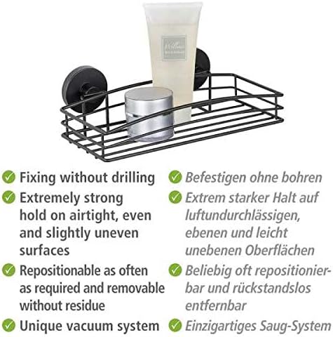 WENKO Wandablage Mod. Vacuum-Loc Schwarz offene Drahtkorb-Design lackierter Stahl Loft-Stil Befestig