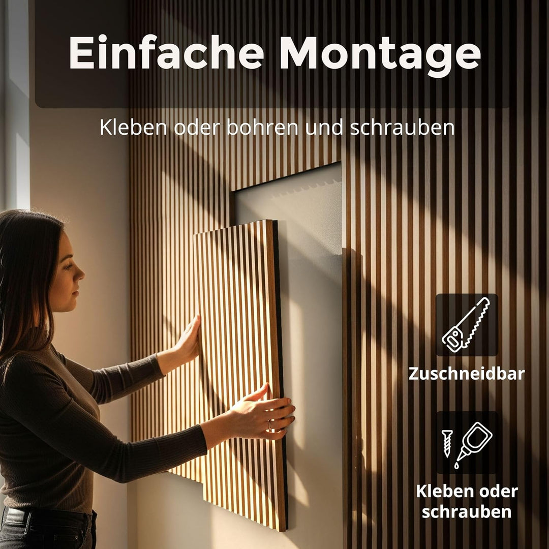 Dalsys Akustikpaneele 60x60cm, 4 Stück Eiche hell, Wandverkleidung Wanpaneele Holz, Lamellenwand mit