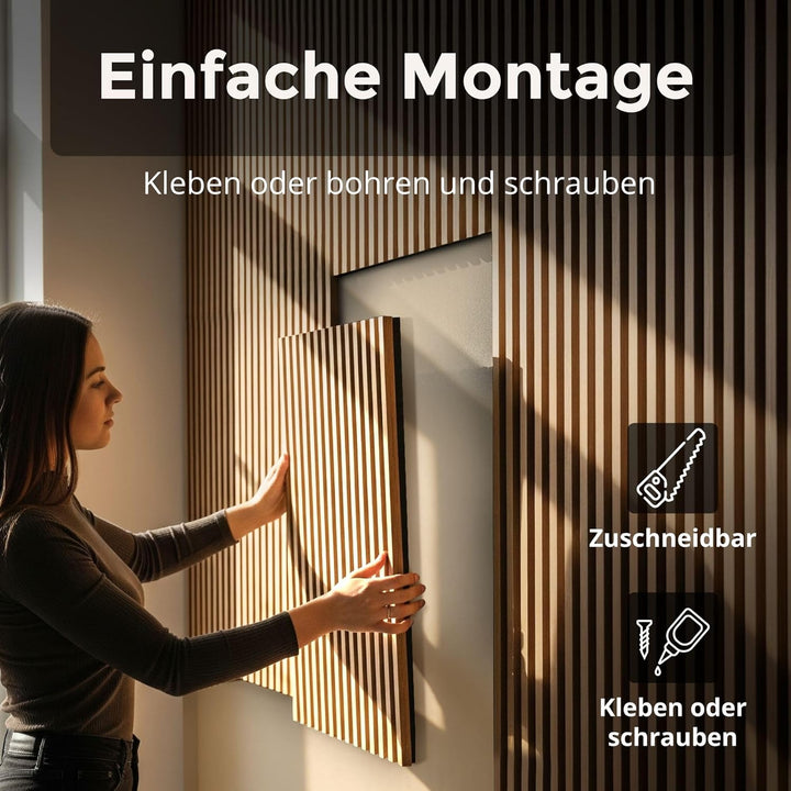 Dalsys Akustikpaneele 60x60cm, 4 Stück Eiche hell, Wandverkleidung Wanpaneele Holz, Lamellenwand mit