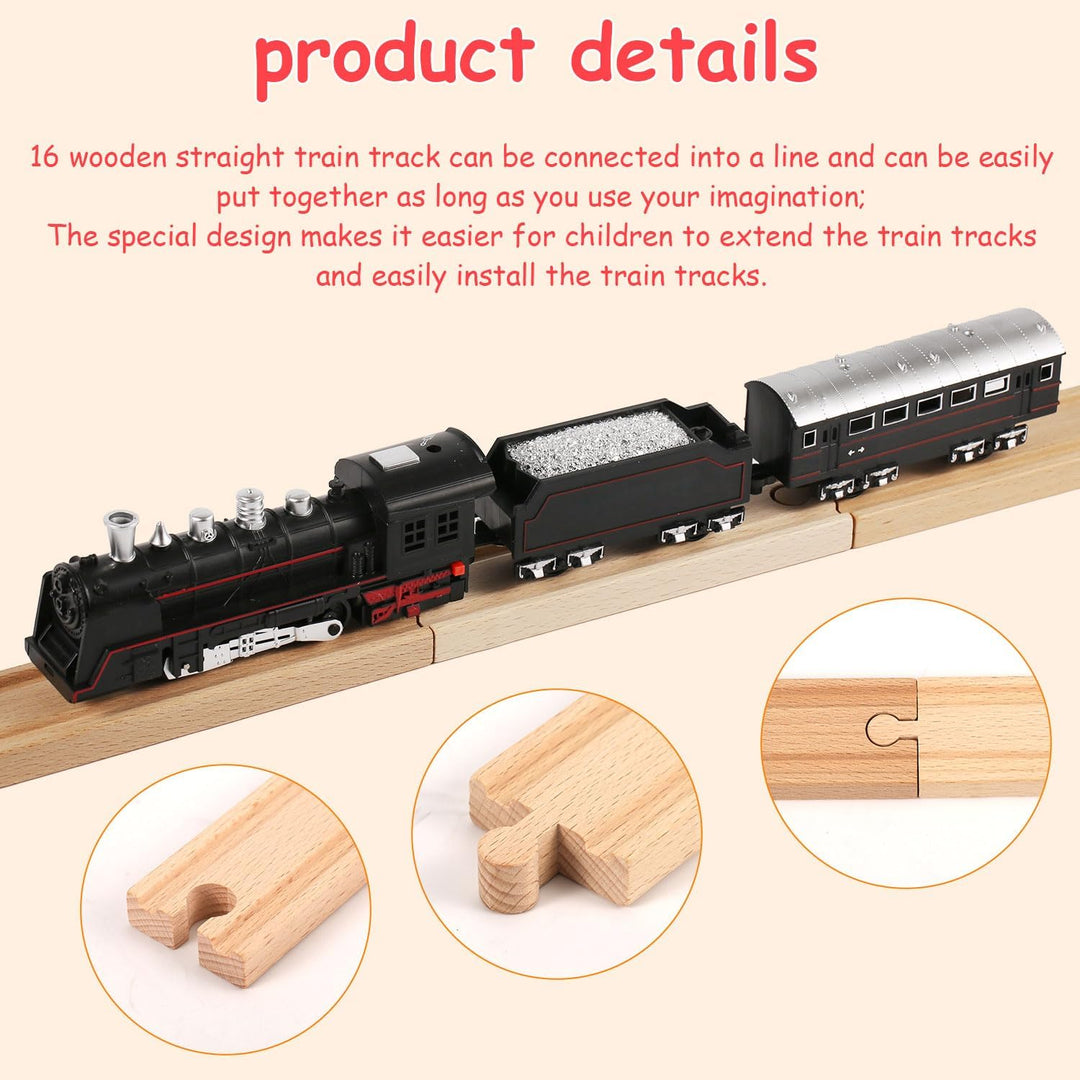16 Stück Holzeisenbahnschienen, 16,4cm Gleisverbinder Holz Gleisverbinder Holzeisenbahn Gerade Kompa