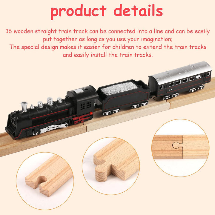 16 Stück Holzeisenbahnschienen, 16,4cm Gleisverbinder Holz Gleisverbinder Holzeisenbahn Gerade Kompa
