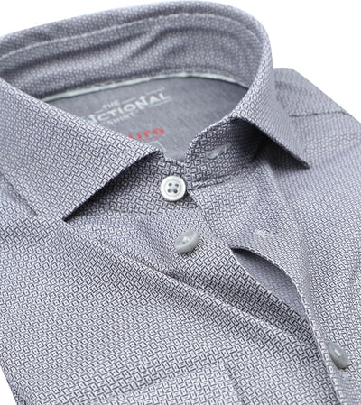 Pure Slim Fit Functional Hemd Langarm Haifischkragen Stretch Muster blau 38 Schwarz, 38 Schwarz