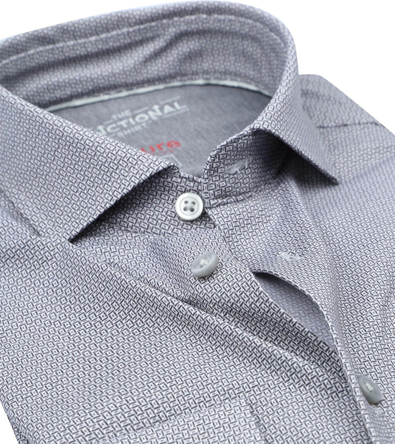 Pure Slim Fit Functional Hemd Langarm Haifischkragen Stretch Muster blau 38 Schwarz, 38 Schwarz