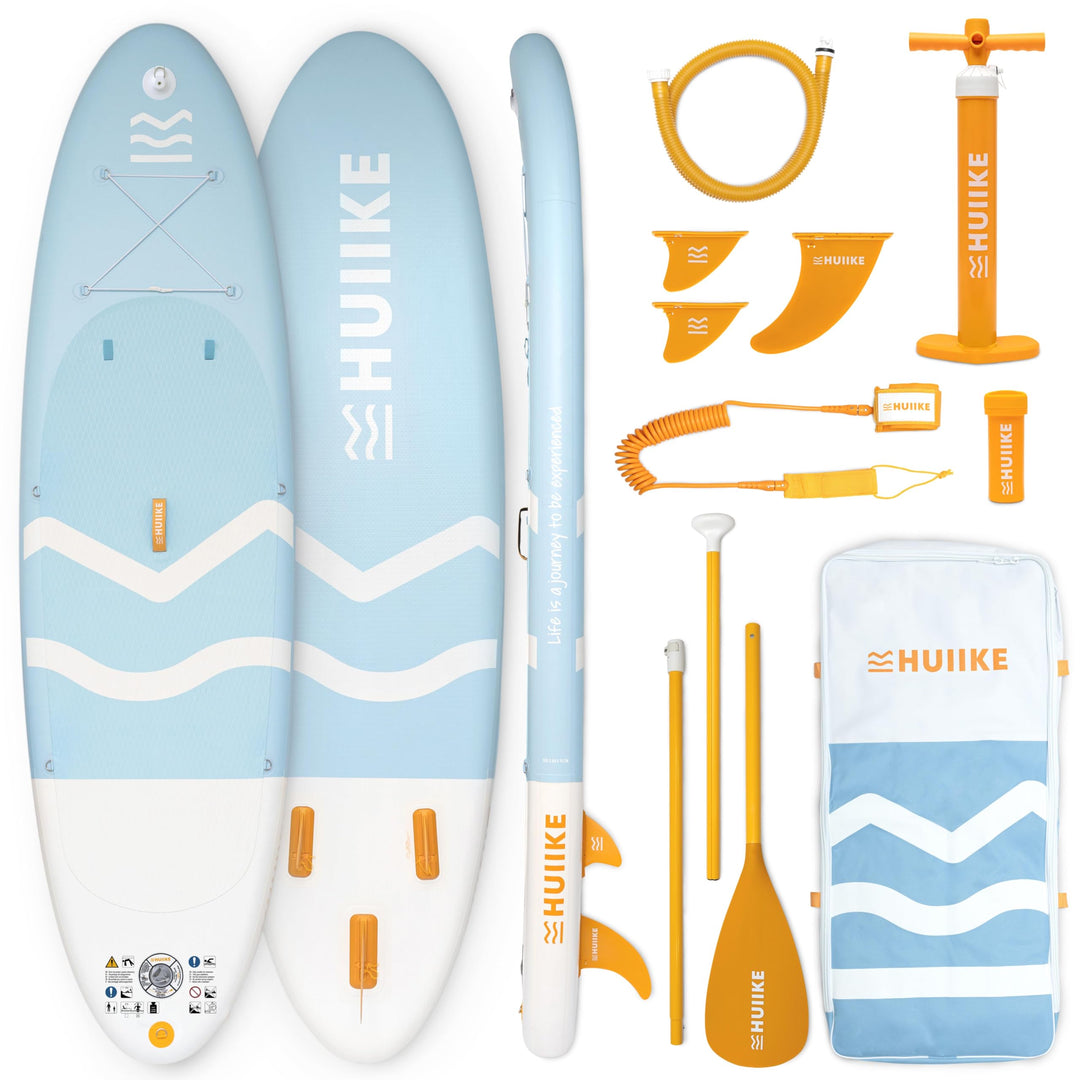 HUIIKE Stand Up Paddling Board mit Zubehör, Paddel, Finnen, Leash, Pumpe, Rucksack. SUP-Board Aufbla