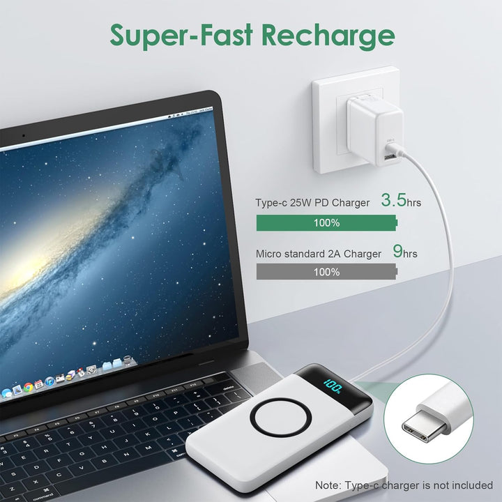 Wireless Powerbank Schnellladen 26800mAh, Power Bank 25W PD3.0+QC4.0, 15W Wireless Charger Powerbank