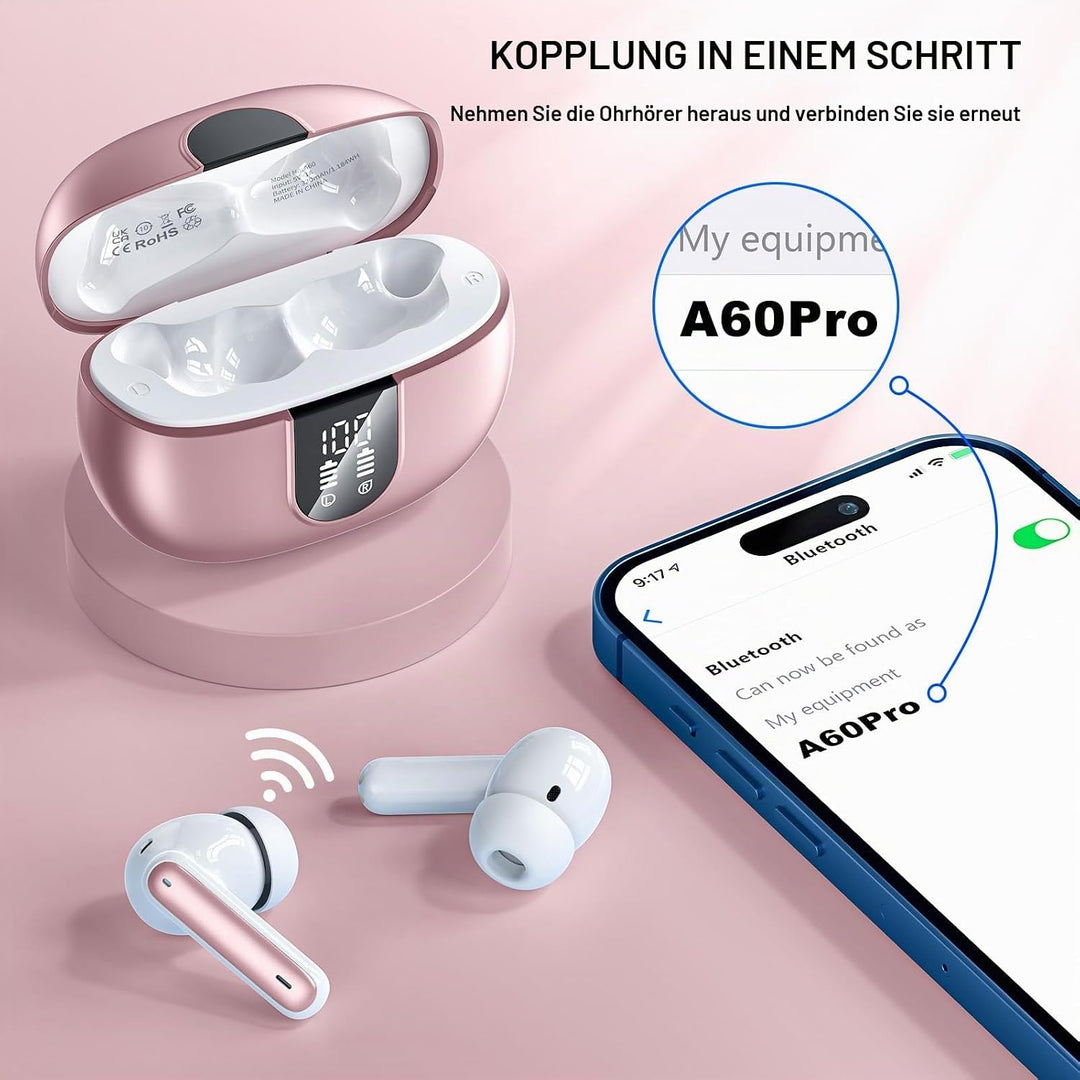 Bluetooth Kopfhörer,Kopfhörer Kabellos Bluetooth 5.3 Sport In-Ear Kopfhörer mit 4X ENC Mikrofonen ba