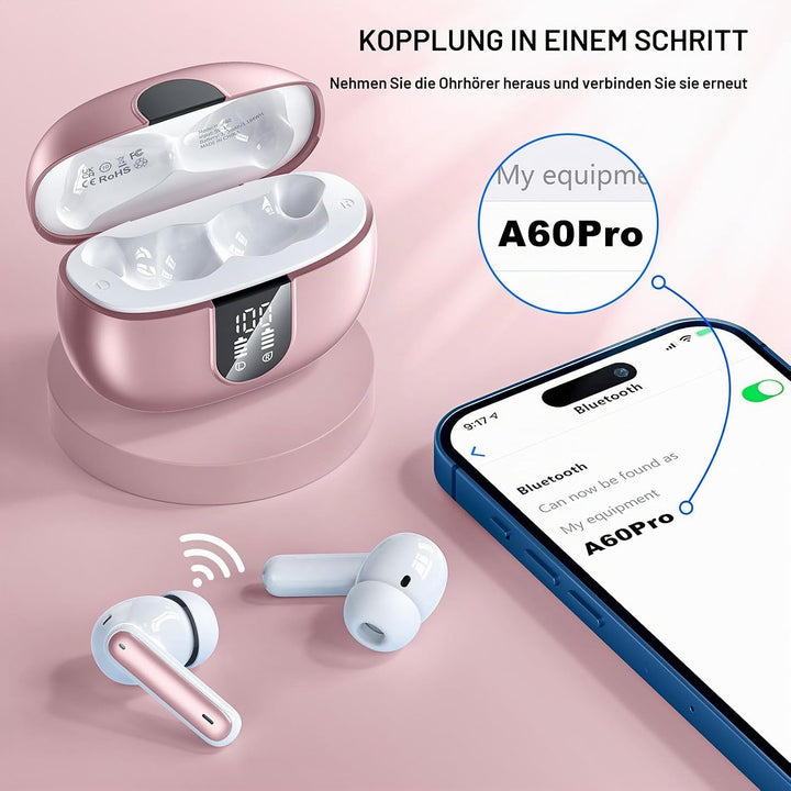 Bluetooth Kopfhörer,Kopfhörer Kabellos Bluetooth 5.3 Sport In-Ear Kopfhörer mit 4X ENC Mikrofonen ba