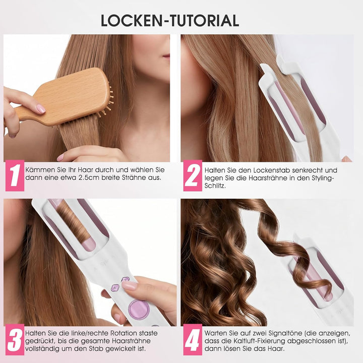 Automatik Lockenstab mit Kaltluft & Ionen, 30mm Keramik Auto Curler, 5 Temperaturen 160-200°C, Anti-