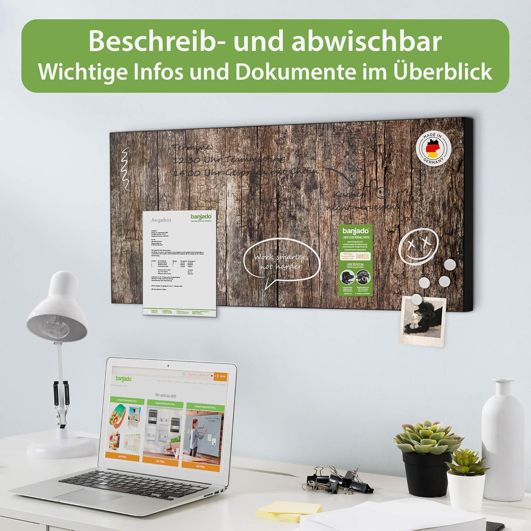 banjado Magnettafel schwarz 78 x 37cm / Magnetwand Metall/Magnetpinnwand als Memoboard/Pinnwand Magn