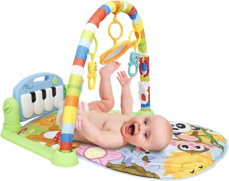 Krabbeldecke für Babys, mit Spielbögen, bunt, mit niedlichen Motiven, die Babys anziehen, A-Grün, A-