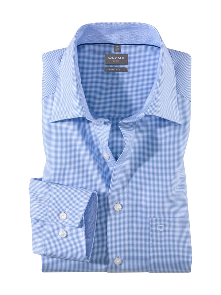 OLYMP Luxor comfort fit Hemd Langarm Karo 39 Bleu 11, 39 Bleu 11