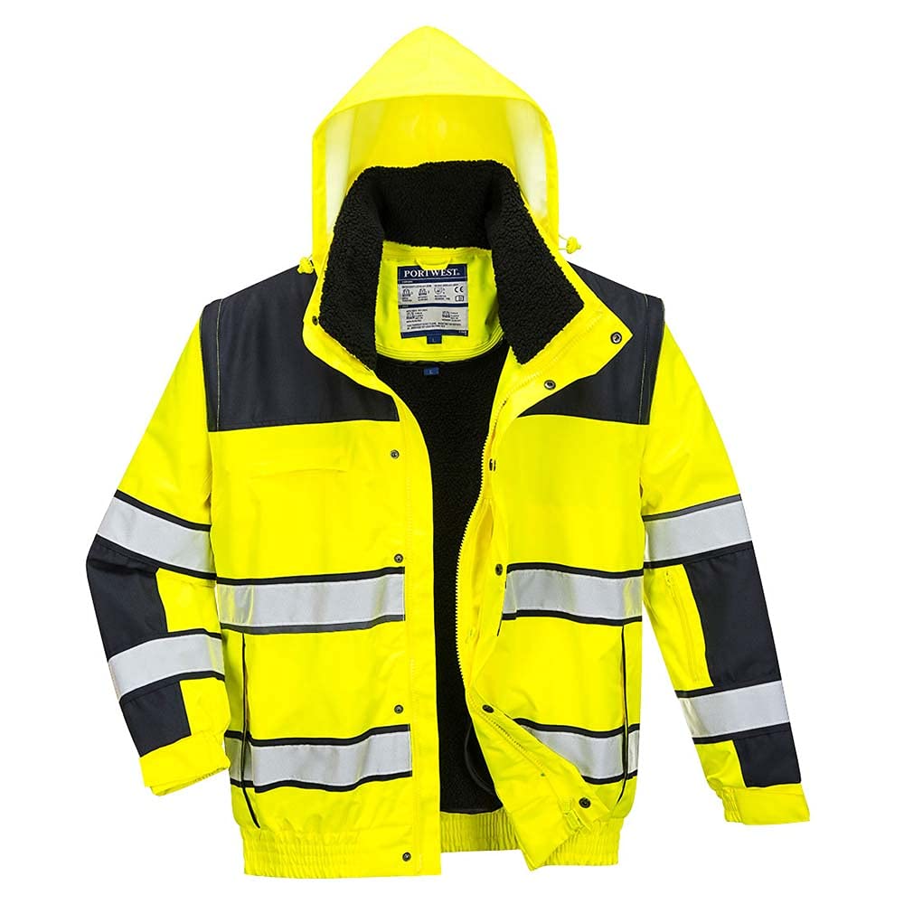 Portwest Klassische Warnschutz-Pilotjacke, Grösse: M, Farbe: Gelb/Schwarz, C466YBRM M gelb / schwarz
