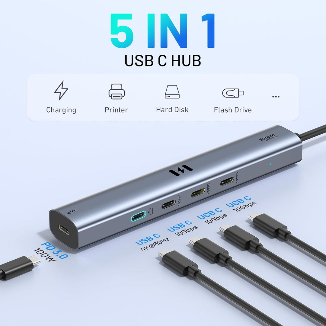 USB C Video Hub Typ C 10Gbps 5 in 1 Hub USB C Monitor Adapter mit USBC Display 4K@60Hz & 10Gbps Data