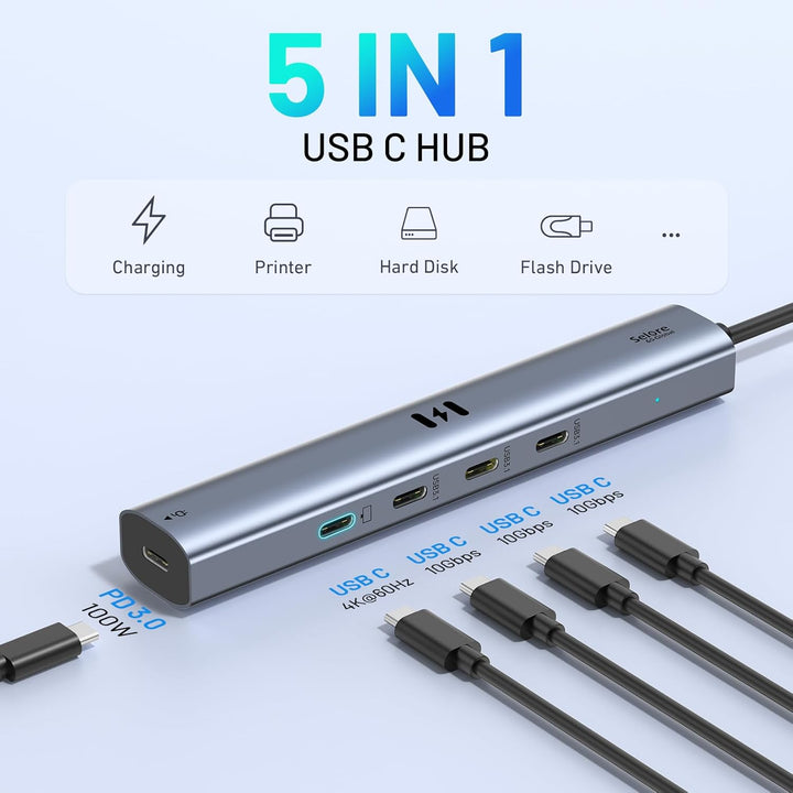 USB C Video Hub Typ C 10Gbps 5 in 1 Hub USB C Monitor Adapter mit USBC Display 4K@60Hz & 10Gbps Data