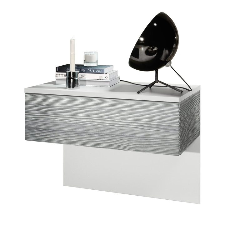 Vladon Nachttisch Sleep, Nachttischschrank mit Schublade zur Wandmontage, Weiss matt/Avola-Anthrazit
