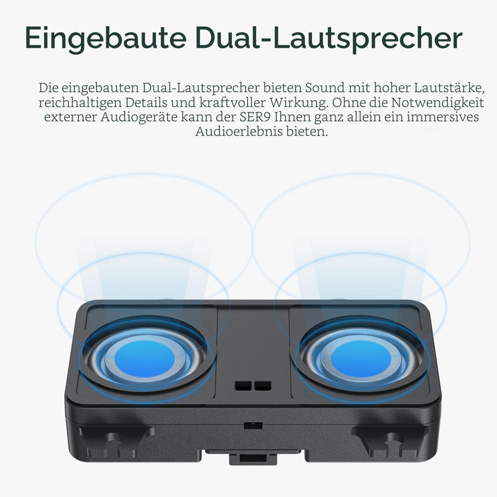 Beelink Mini PC SER9, AMD Ryzen 9 AI HX 370(12C/24T bis zu 5,1GHz), 32GB LPDDR5X 1TB PCIe4.0 SSD Min