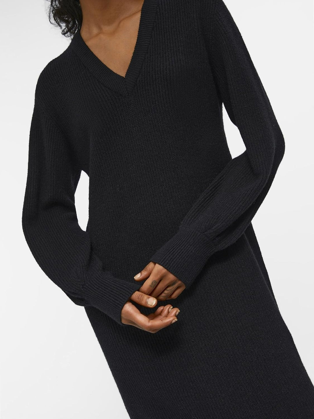 Object Damen Objmalena L/S Knit Dress Noos Strickkleid, Schwarz, L EU