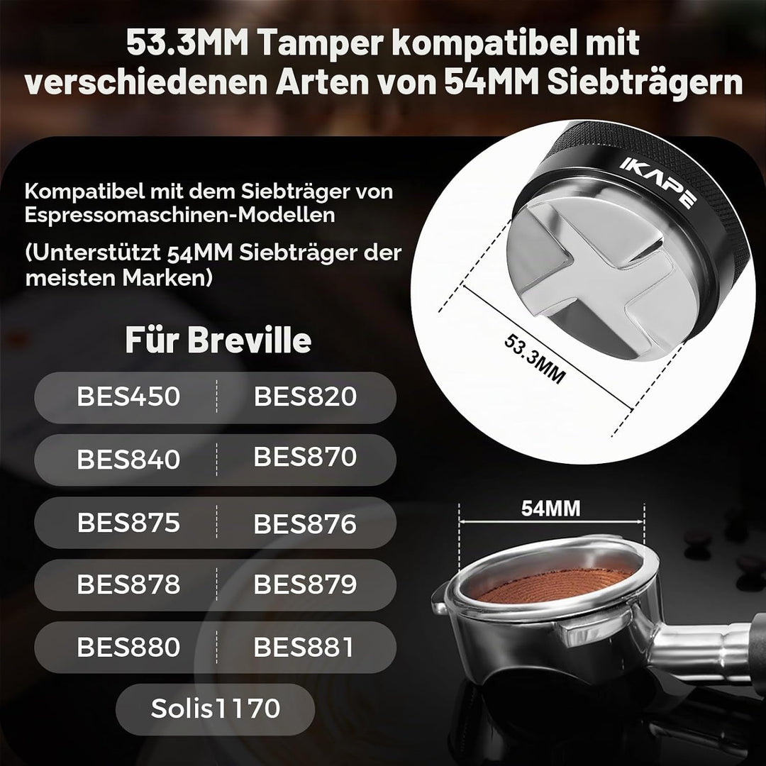 IKAPE Coffee Products, 53mm Kaffeeverteiler &amp; Handstampfer, Espresso-Verteiler mit Einstellbarer Tie