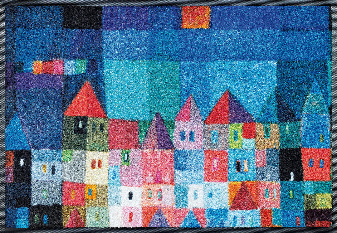 wash+dry Fussmatte, Colourful Houses 50x75 cm, innen und aussen, waschbar 50.0x75.0x0.7 cm, 50.0x75.