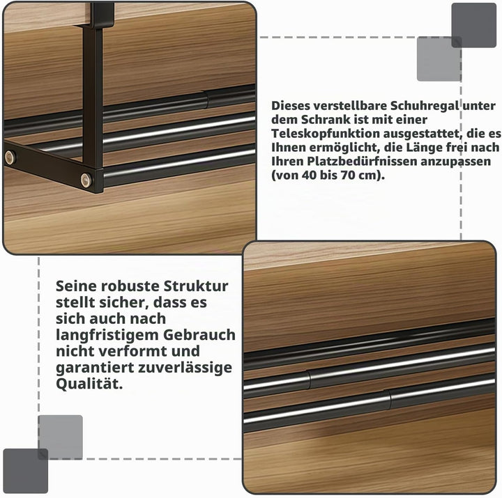 2 Stück Verstellbares Regal Unter Dem Schrank Schuhstapler: Erweiterbarer 40-70cm Ausziehbarer Schuh