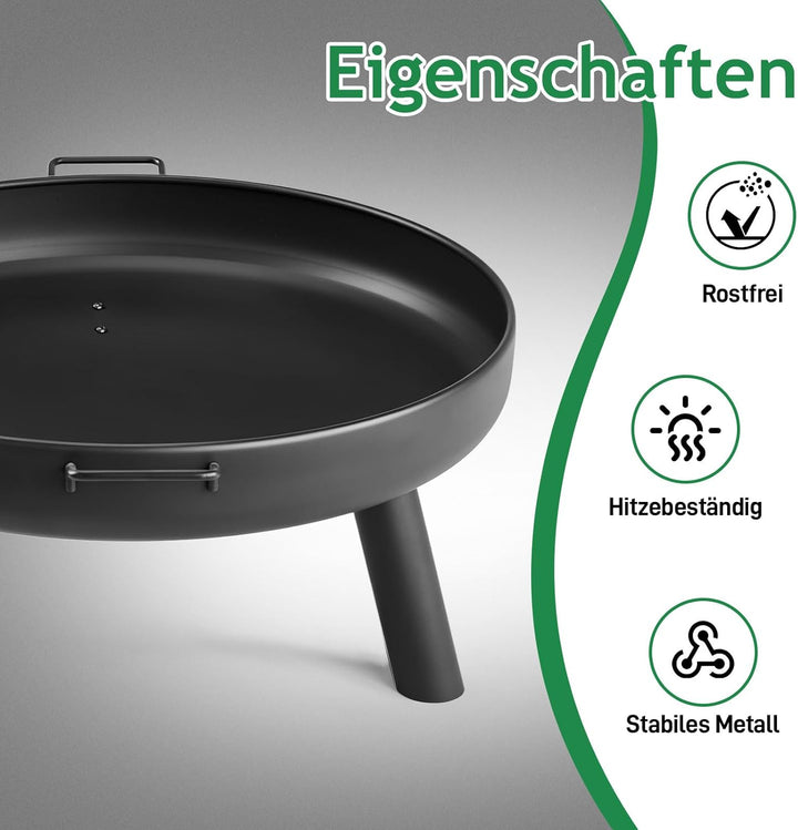 LEADZM Feuerschale Ø70 cm Eisenkonstruktion | Mit 2 stabilen Griffen + Feuerhaken, Feuerkorb für Hol