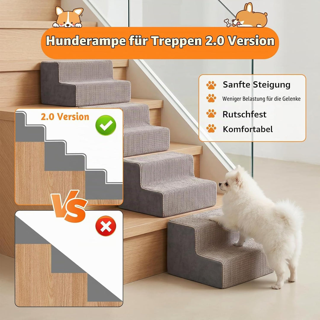 4 Stück Hunderampen für Treppen, rutschfeste Treppenhilfe für Hunde | Gefüllt mit Elastischem Schwam