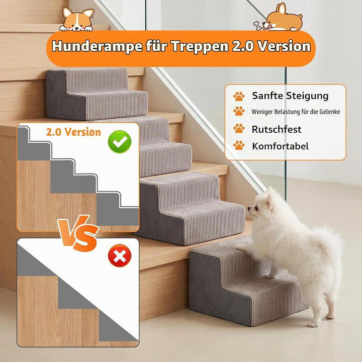 4 Stück Hunderampen für Treppen, rutschfeste Treppenhilfe für Hunde | Gefüllt mit Elastischem Schwam