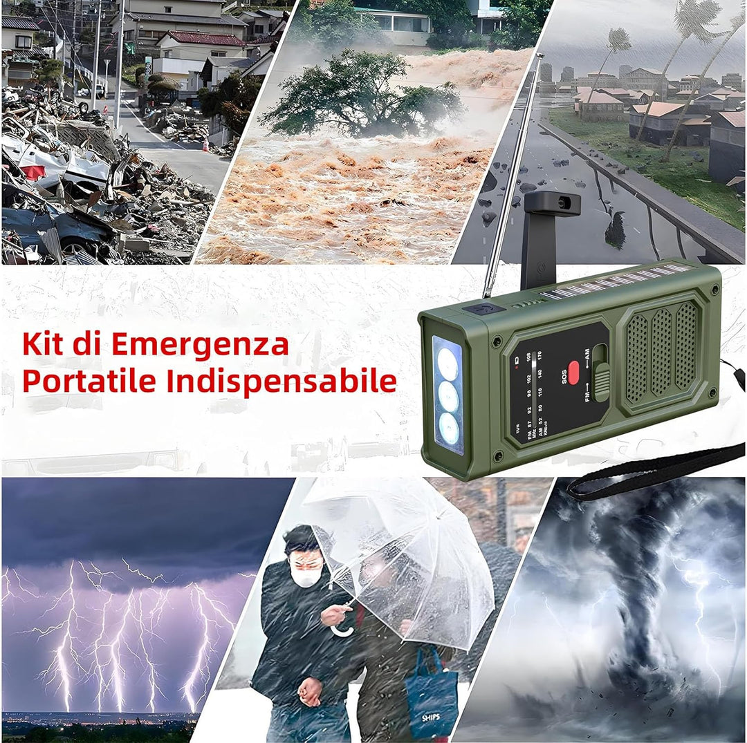 Notfall-Solarradio, Tragbare Kurbelradio mit SOS-Alarm, LED-Taschenlampe, AM/FM Notfallradio mit 200