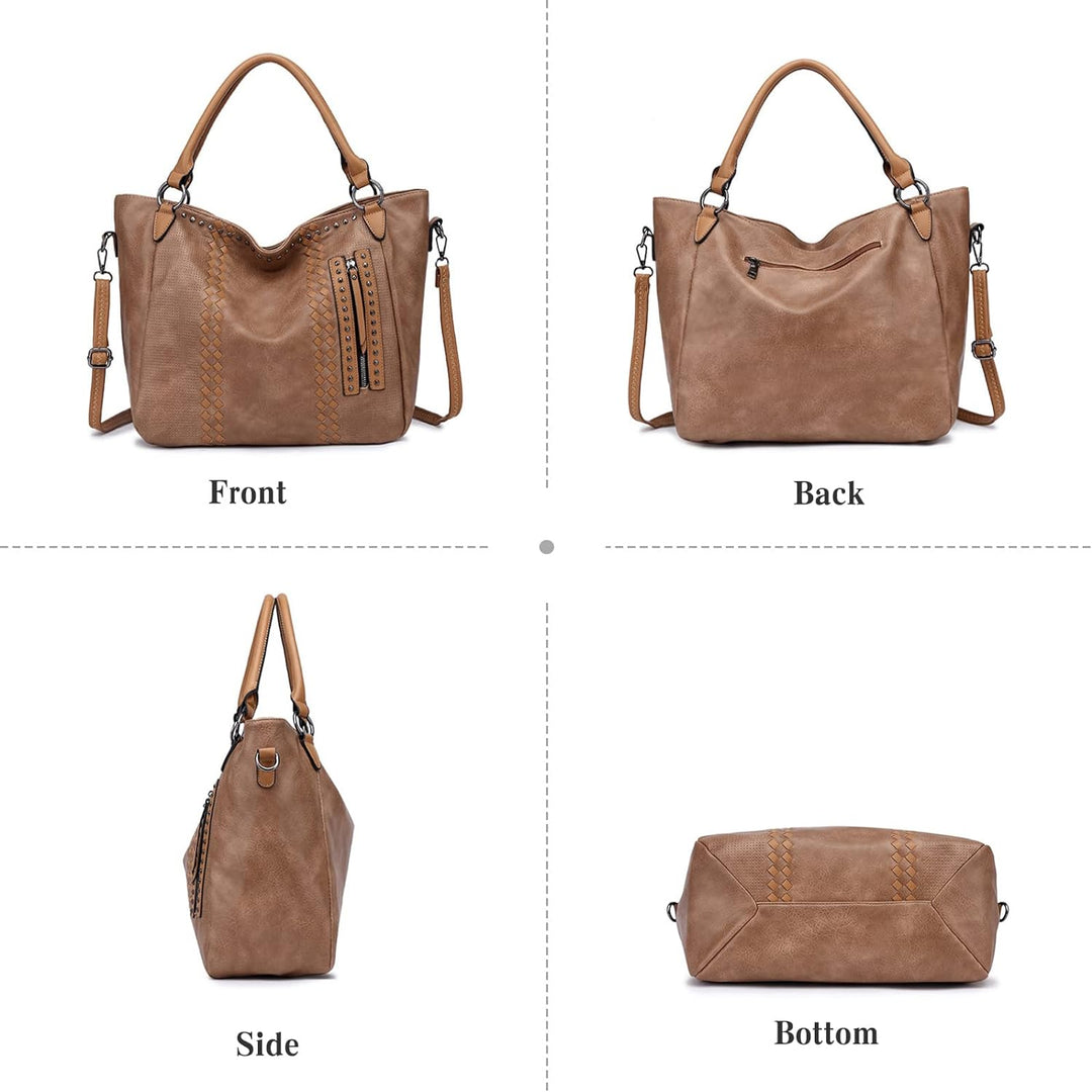 PORRASSO Mode Handtasche Damen Schultertasche Grosse Henkeltasche Frauen PU Leder Umhängetasche Reis