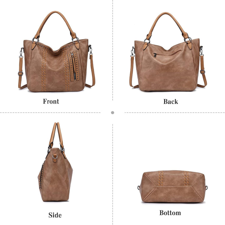 PORRASSO Mode Handtasche Damen Schultertasche Grosse Henkeltasche Frauen PU Leder Umhängetasche Reis