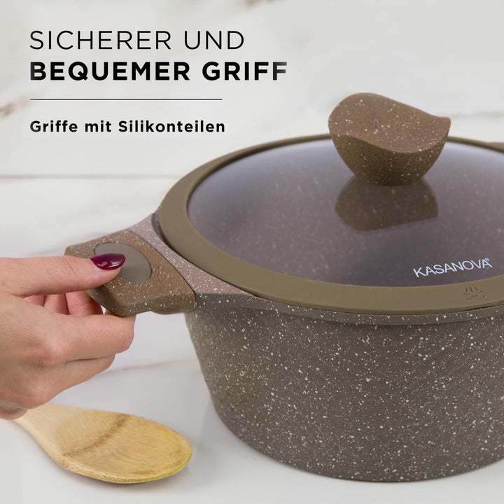 KASANOVA Antihaft-Topfset 0% Fett, Induktionskochgeschirr für alle Kochfelder, Pfannen- und Topfset