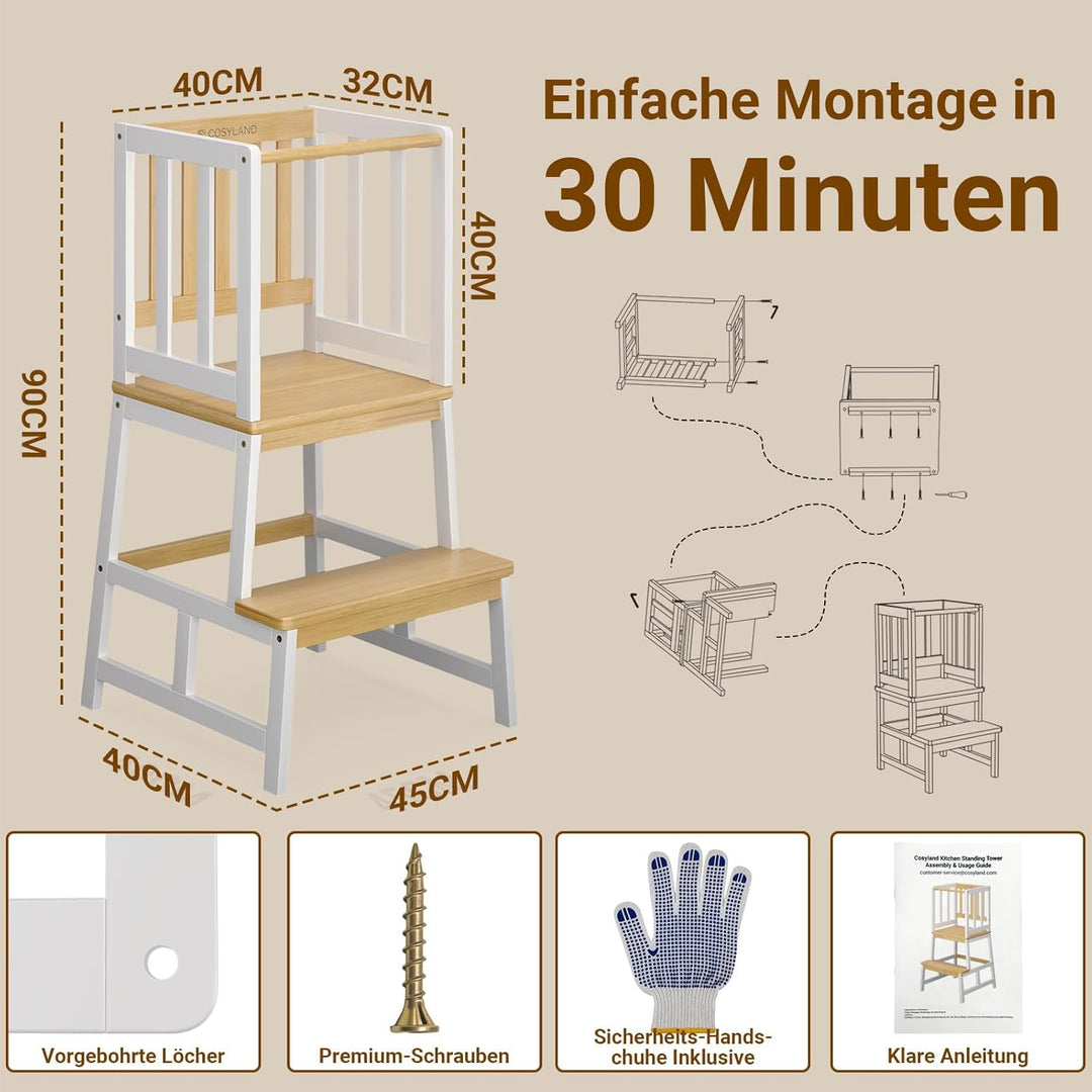 COSYLAND Lernturm ab 1 Jahr – Montessori Learning Tower für Kinder – Sicherer Kinder Lernturm ab 2 J