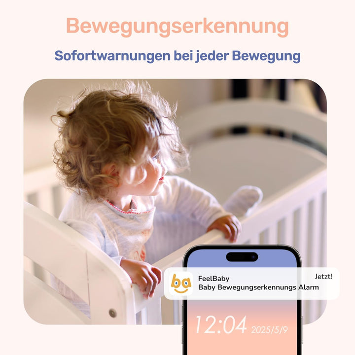 360 Grad Babyphone mit Kamera, 4'' IPS WLAN Video Babyfon, Nachtsicht, 2 Wage Audio, Bereich alarme,