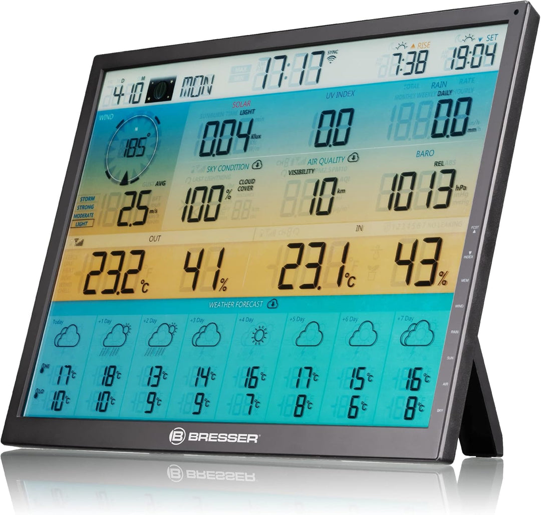 Bresser 8-Tage 4CAST XL WLAN-Funk-Wetter-Station mit solarbetriebenem 7-in-1 Multifunktions-Aussense