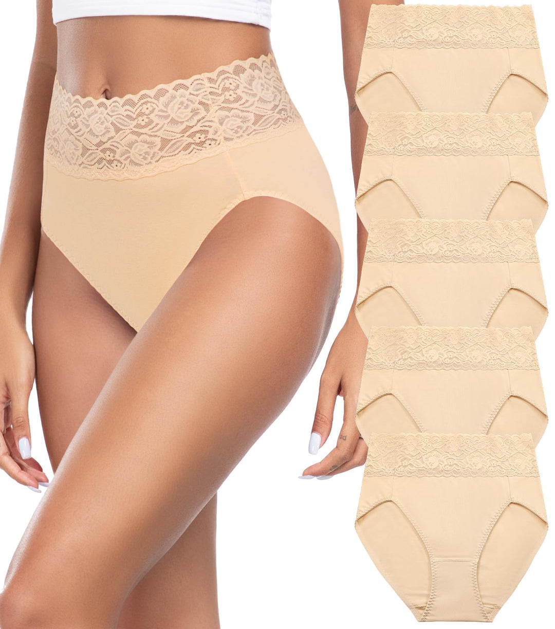 Wealurre Unterhosen Damen, Unterwäsche Frauen Baumwolle Hohe Taille Slip Damen Unterwäsche Spitze 5e