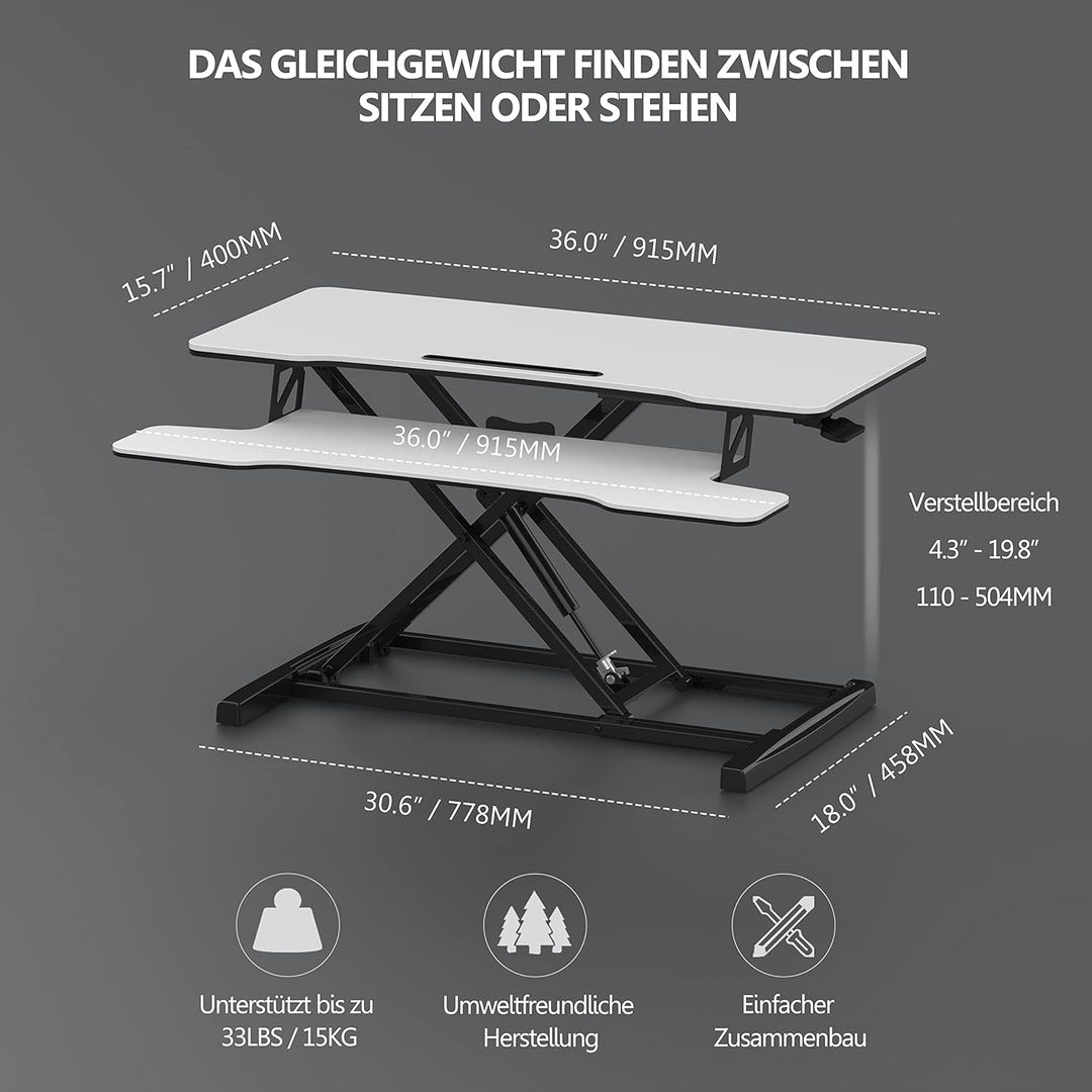 FITUEYES Höhenverstellbar Schreibtischaufsatz Büro Sitz Steh Computertisch 92 x 40 cm Stehpult mit T