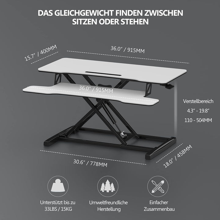 FITUEYES Höhenverstellbar Schreibtischaufsatz Büro Sitz Steh Computertisch 92 x 40 cm Stehpult mit T