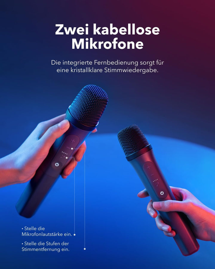 soundcore Rave 3 KI Karaoke-Lautsprecher mit 2 kabellosen Mikrofonen,160W Sound,KI-Stimmentfernung,S