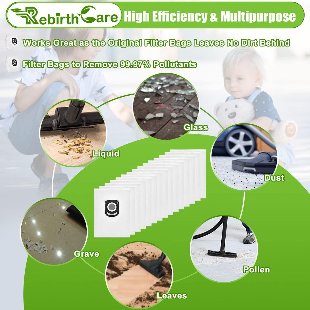 Rebirthcare 10 Stück Staubsaugerbeutel für Rowenta Hygiene+ ZR200520 ZR200720 ZR200920 Staubbeutel B