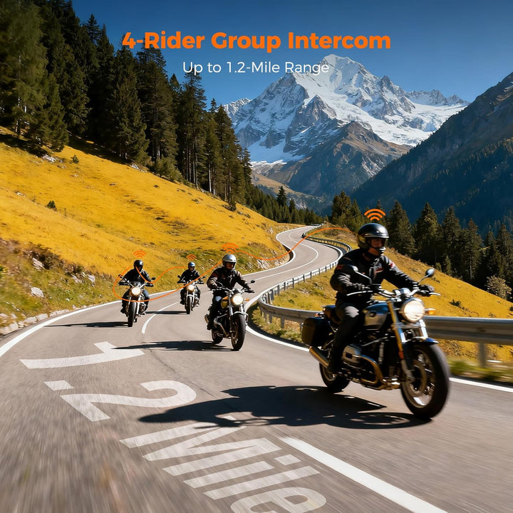H4 Motorrad Bluetooth Headset, Helmsprechanlage für 4 Fahrer | Motorrad Intercom bis 2000 m, Musik G