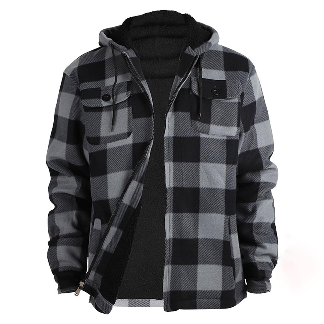 Holzfäller Thermohemd Herren Gefüttert Mit Kapuze Karierte Teddy-Fleece Flanellhemd Langarm Zipper K