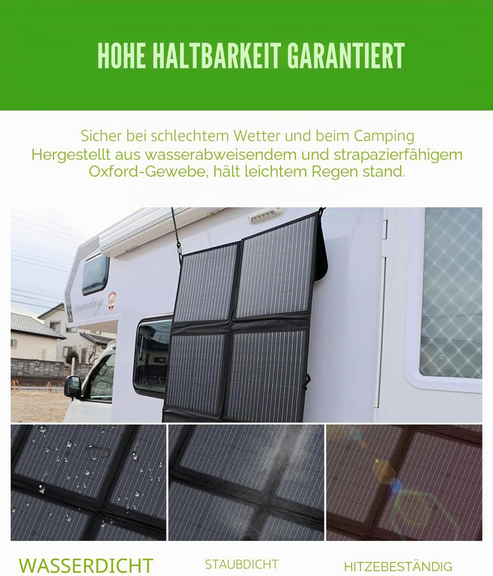 Faltbares Solarpanel 200W, 3m Kabel, 22% Umwandlungseffizienz, IP67 wasserdicht, tragbares Solarlade