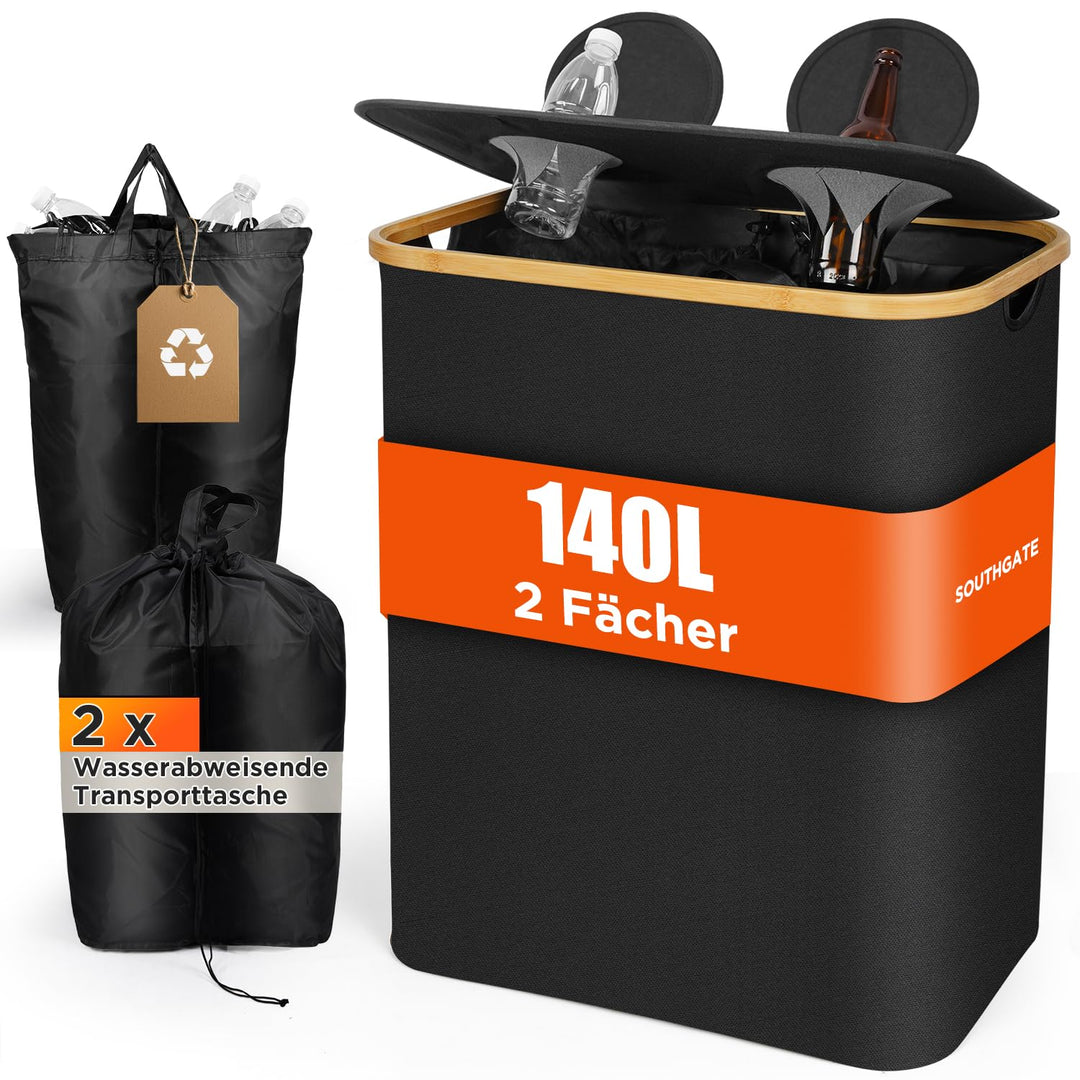 SOUTHGATE Pfandflaschen Sammelbehälter 2 Fächer, 140L Pfandbehälter, Leergut & Altglas Aufbewahrung
