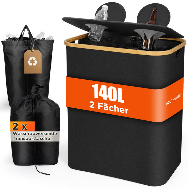 SOUTHGATE Pfandflaschen Sammelbehälter 2 Fächer, 140L Pfandbehälter, Leergut & Altglas Aufbewahrung