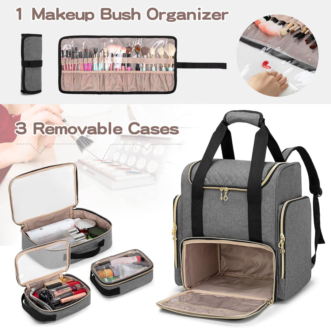 Luxja Make Up Rucksack für Kosmetika Grau, Grau